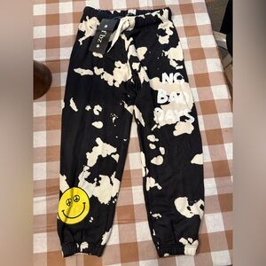 Flowers by Zoe Black and White Graphic Joggers with Smiley Face “no bad day”